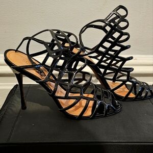 SCHUTZ Black Patent Cage Heels – Size 8.5, 4-Inch Heel